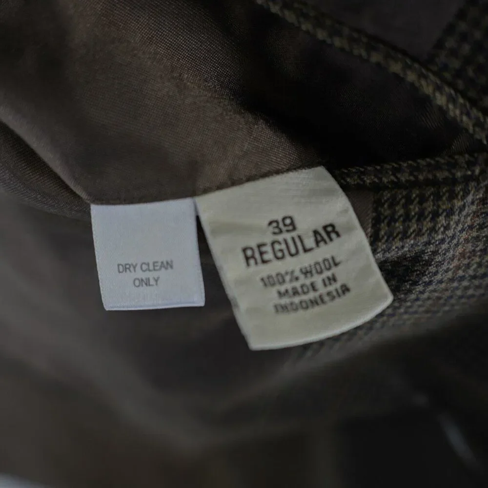 Pronto Uomo Brown Tan Tweed Wool Houndstooth Windowpane 40R 2 Button Sport Coat‎